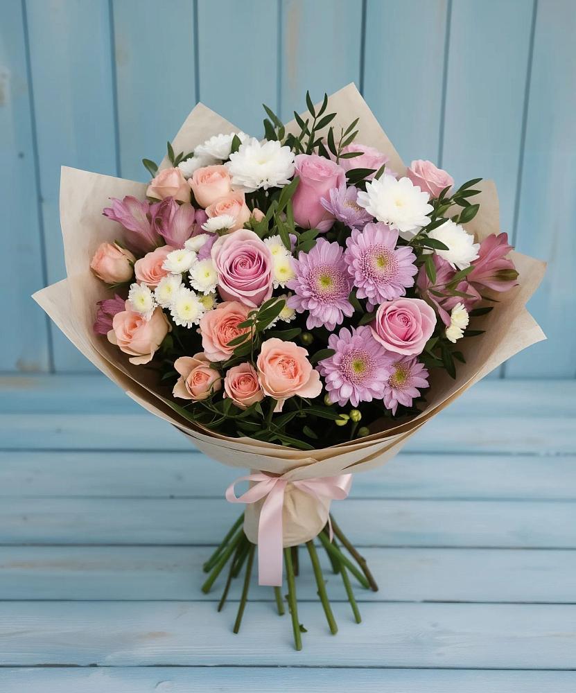 Букет цветов из: Хризантемы, Розы и Альстромерии в Сытьково