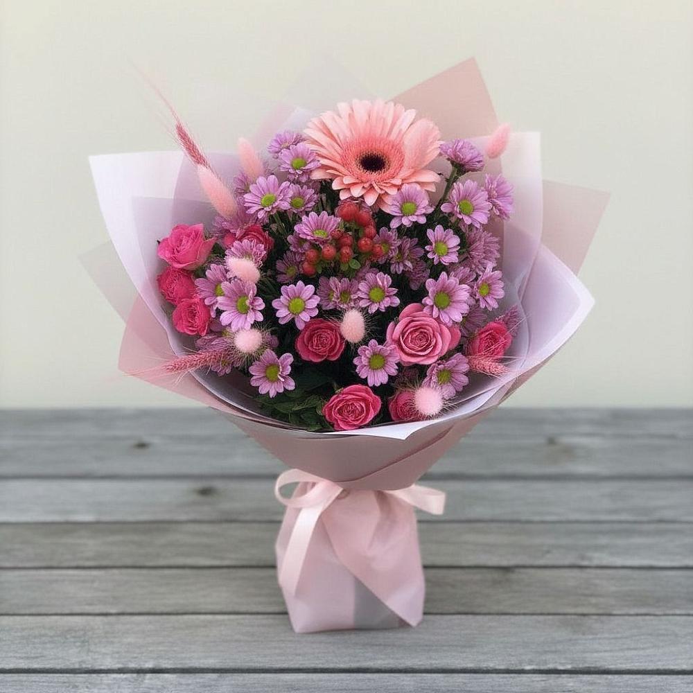 Букет цветов из: Розы, Герберы и Хризантемы в Сытьково