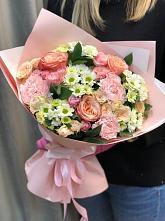 Букет нежные объятья в Сытьково Букет цветов из: Гвоздики, Розы и Хризантемы в Сытьково