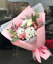 Букет цветов из:  Розы, Лизиантусы и Хризантемы в Сытьково