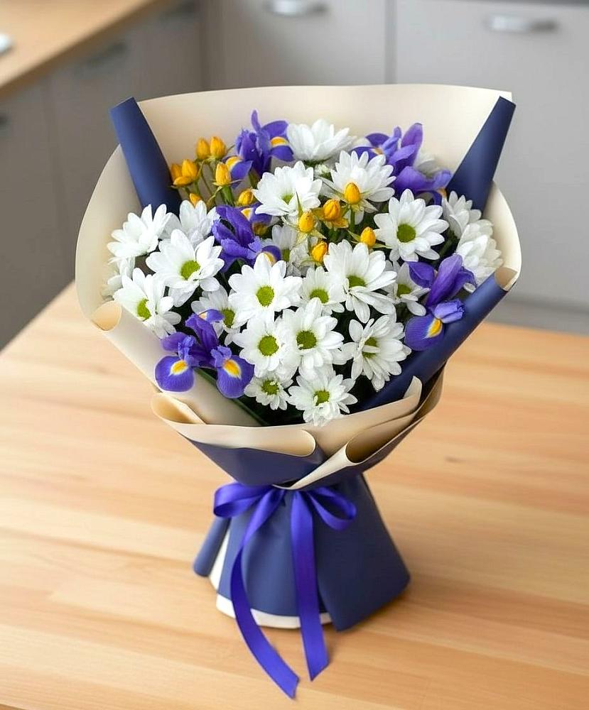 Букет цветов из: Розы, Ирисы и Хризантемы в Сытьково
